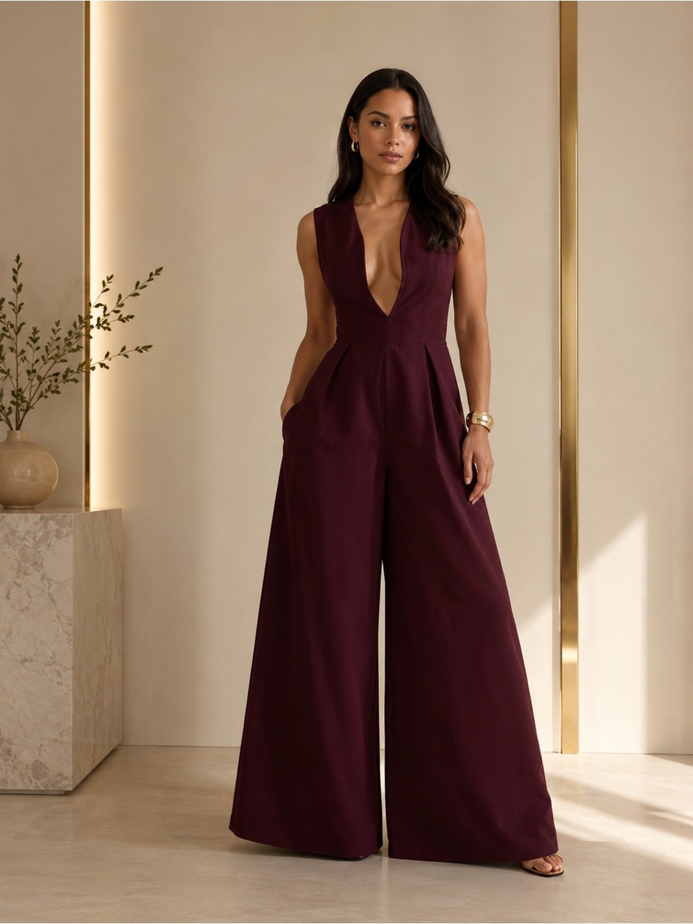 59- NEW Elegant Burgundy Jumpsuit